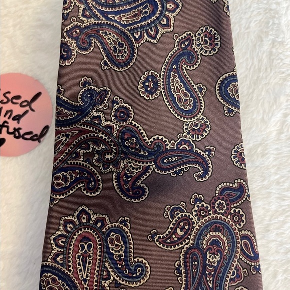 Mario Valentino Brown and Blue Paisley Tie - Picture 2 of 5